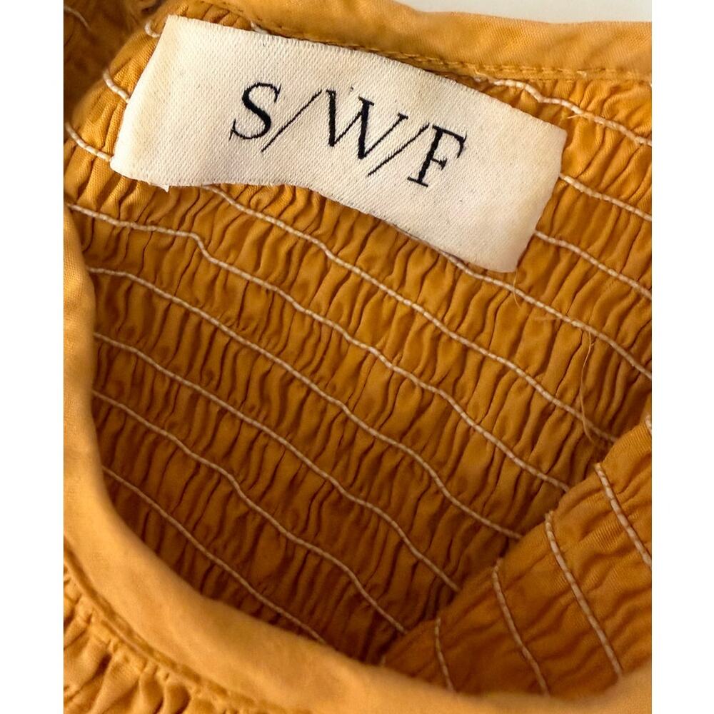 S/W/F Anthropologie Midi Dress Orange Cotton Smocked Bust Puff Sleeve Medium - Picture 2 of 7